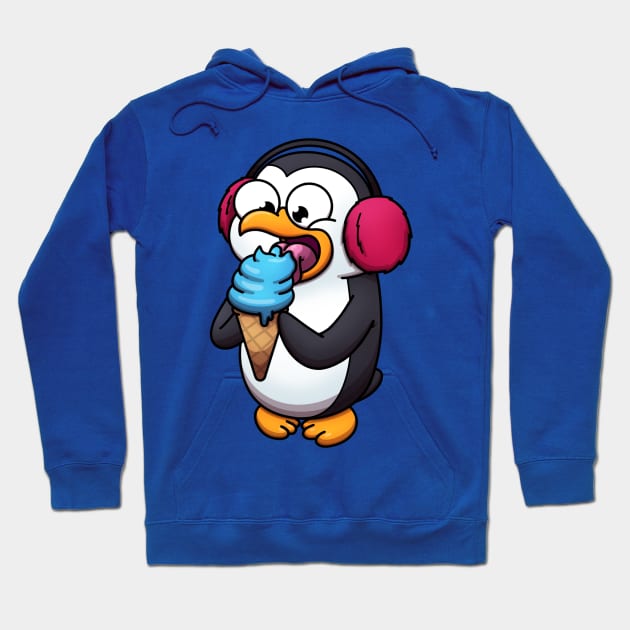 Cute Penguin With Earmuffs Eating Ice Cream Hoodie by TheMaskedTooner